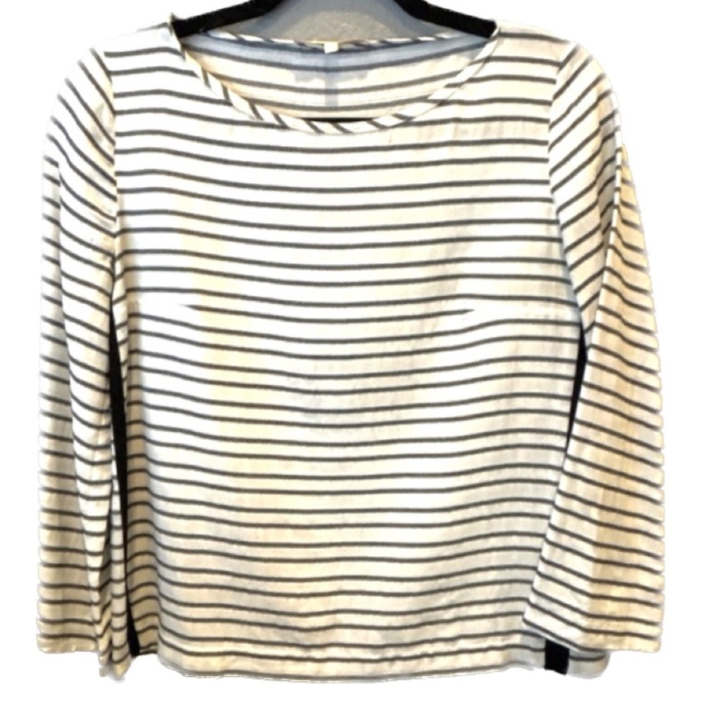 Maje Striped Quarter length Blouse with black accent on side. Size 1/Small